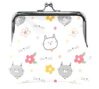 Porte-monnaie en cuir blanc personnalisé avec motif de chats floraux pour femmes, porte-monnaie mignon avec serrure à baiser, porte-monnaie pour filles, Chats floraux blancs, OneSize