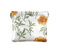 Porte-monnaie en cuir blanc pour femme Jaune souci, Soucis jaunes blancs, 4.33"(L) x 3.74"(W) x 0.39"(H), Classique