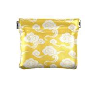 Porte-monnaie en cuir blanc pour femme Motif nuages de bon augure chinois Fond jaune Mini trousse de maquillage pratique pour femme bolsa pequena para monedas