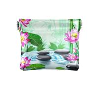 Porte-monnaie en cuir bleu loup lune nuit porte-monnaie carré pour homme femme taille 10,9 x 9,4 cm, Lotus Garden Vert, one size, Lotus Garden Vert