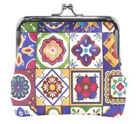 Porte-monnaie en cuir chic avec motif mosaïque colorée pour femme - Boucle de verrouillage - Porte-monnaie pour pièces de monnaie, Carreaux de mosaïque colorés chic, Classique
