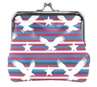 Porte-monnaie en cuir coloré pour femme - Joli baiser - Motif aigles blancs - Rayures rouges et bleues