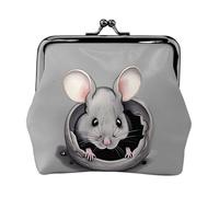 Porte-monnaie en cuir de rat gris pour femme, petit portefeuille avec verrou de baiser, mini porte-cartes pour clés, rouge à lèvres, joli porte-monnaie pour voyage