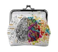 Porte-monnaie en cuir et fibre de cuir avec imprimé avantage du cerveau gauche et droit - Mini porte-monnaie pour femme, Noir , Taille unique, Pochette à monnaie