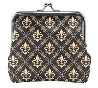 Porte-monnaie en cuir floral pour femme avec verrou de baiser rétro Fleur de Lis Floral Sac à langer Pochette pour cartes, Fleur de lys rétro, Classique