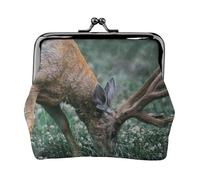 Porte-monnaie en cuir imprimé Buck On The Grass pour homme et femme avec verrou de baiser