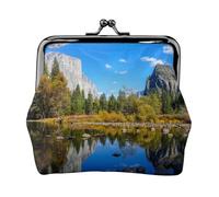 Porte-monnaie en cuir imprimé lacs de montagne pour homme et femme avec fermeture à baiser