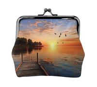 Porte-monnaie en cuir imprimé Lake Under Sunset pour homme et femme avec verrou de baiser