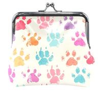 Porte-monnaie en cuir imprimé patte de chien coloré personnalisé pour femmes mignon animal mignon baiser serrure sac à main pour filles, Imprimé patte de chien colorée, Classique