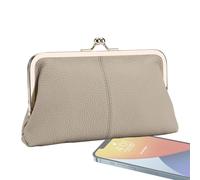 Porte-monnaie en cuir Kiss Lock, porte-monnaie Kiss Lock, portefeuille pour clés et porte-cartes - Porte-monnaie vintage en cuir PU avec fente pour carte de crédit pour , Gris, Consulte