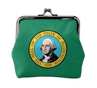 Porte-monnaie en cuir microfibre imprimé drapeau de Washington pour femme avec verrou de baiser, mini portefeuille pour cartes et rouge à lèvres