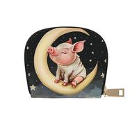 Porte-monnaie en cuir mignon avec fermeture éclair pour homme et femme, motif animaux assis la lune, blanc, taille unique, porte-monnaie