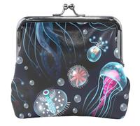 Porte-monnaie en cuir noir avec boucle pour femme - Méduse colorée, Méduse colorée noire, Classique