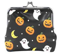 Porte-monnaie en cuir noir avec motif citrouilles et fantômes pour femme
