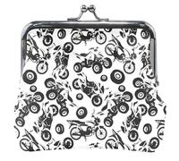 Porte-monnaie en cuir noir chic personnalisé pour femme avec serrure à baiser, Chic Noir Moto Quad, OneSize