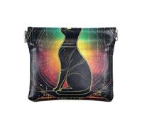 Porte-monnaie en cuir noir coloré pour femme avec motif de tarot chat, Chat tarot noir coloré, decoration