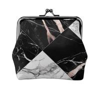 Porte-monnaie en cuir noir et blanc avec imprimé marbre pour femmes et filles - Mini pochette portefeuille avec serrure à baiser - Joli portefeuille en cuir, Noir , Taille unique, Pochette à monnaie