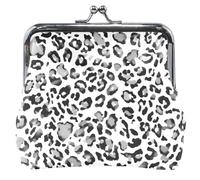 Porte-monnaie en cuir noir et gris à pois avec boucle mignonne, fermeture à baiser, porte-monnaie, Motif léopard noir et gris, Classique