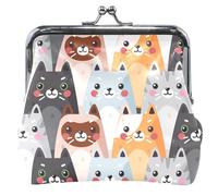 Porte-monnaie en cuir personnalisé avec chats colorés pour femmes mignon floral baiser serrure filles change porte-monnaie, Chats mignons et colorés, Classique