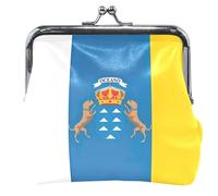 Porte-monnaie en cuir personnalisé avec drapeau des îles Canaries et l'archipel espagnol pour femme, jolie boucle, serrure à baiser, porte-monnaie pour filles, Drapeau des îles Canaries Archipel