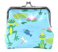Porte-monnaie en cuir personnalisé pour femme, grenouilles mignonnes et ludiques avec boucle de verrouillage Bleu, Grenouilles ludiques bleues, Classique