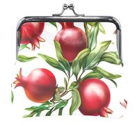 Porte-monnaie en cuir personnalisé pour femmes et filles, rouge grenade, feuilles vertes, porte-monnaie, pochette pour cartes, Feuilles vertes de grenades rouges, Classique