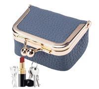 Porte-monnaie en cuir,Porte-monnaie en cuir, petit sac à cosmétiques, sac de toilette de maquillage, porte-monnaie Kiss Lock, pour femmes et , voyage, bleu, riferimento alla descrizione