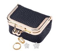 Porte-monnaie en cuir,Porte-monnaie en cuir, petit sac à cosmétiques, sac de toilette de maquillage, porte-monnaie Kiss Lock, pour femmes et , voyage, Noir , riferimento alla descrizione