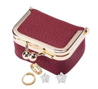 Porte-monnaie en cuir, portefeuille en cuir pour femme | Sac à bijoux fantaisie, porte-monnaie portable, portefeuille avec fermeture baiser pour cartes de crédit, clés, casque, rouge à lèvres, rouge