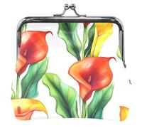 Porte-monnaie en cuir pour femme avec boucle en cuir orange et lys calla et feuilles vertes