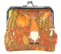Porte-monnaie en cuir pour femme avec boucle mignonne, verrou de baiser, sac à main, porte-monnaie, porte-monnaie, nain d'automne, Thanksgiving, 11,5 x 10,5 cm