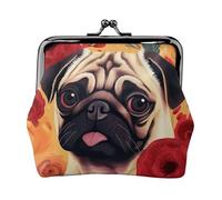 Porte-monnaie en cuir pour femme avec fermeture à baiser, carlin, fleur, mini porte-monnaie