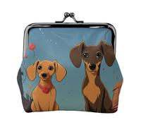 Porte-monnaie en cuir pour femme avec fermeture à baiser, deux teckels, mini porte-monnaie