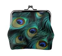 Porte-monnaie en cuir pour femme avec fermeture à baiser, gros plan de plumes de paon, mini porte-monnaie