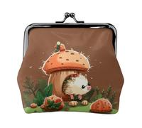 Porte-monnaie en cuir pour femme avec fermeture à baiser, hérisson et champignon, mini porte-monnaie