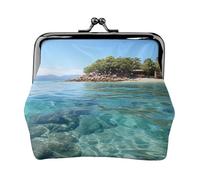 Porte-monnaie en cuir pour femme avec fermeture à baiser, île des Fidji et pochette transparente