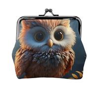 Porte-monnaie en cuir pour femme avec fermeture à baiser, joli motif hibou, mini porte-monnaie