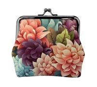 Porte-monnaie en cuir pour femme avec fermeture à baiser, motif fleurs comme fond, mini sac à main