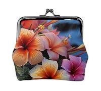 Porte-monnaie en cuir pour femme avec fermeture à baiser, motif fleurs hawaïennes, mini porte-monnaie