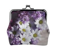 Porte-monnaie en cuir pour femme avec fermeture à baiser, motif fleurs violettes et blanches, mini porte-monnaie