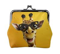 Porte-monnaie en cuir pour femme avec fermeture à baiser, motif girafe portant des lunettes