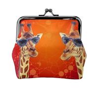 Porte-monnaie en cuir pour femme avec fermeture à baiser, motif girafe portant des lunettes de soleil, mini sac à main