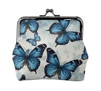 Porte-monnaie en cuir pour femme avec fermeture à baiser, motif papillon bleu, mini porte-monnaie