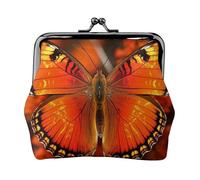 Porte-monnaie en cuir pour femme avec fermeture à baiser, motif papillon orange, mini porte-monnaie