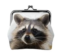 Porte-monnaie en cuir pour femme avec fermeture à baiser, motif raton laveur poilu, mini porte-monnaie