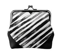 Porte-monnaie en cuir pour femme avec fermeture à baiser, noir et blanc, motif cœur rayé