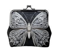 Porte-monnaie en cuir pour femme avec fermeture à baiser, papillon blanc, mini porte-monnaie