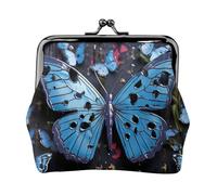 Porte-monnaie en cuir pour femme avec fermeture à baiser, papillon bleu, mini porte-monnaie