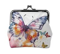 Porte-monnaie en cuir pour femme avec fermeture à baiser, pochette papillon aquarelle