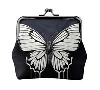 Porte-monnaie en cuir pour femme avec fermeture à baiser, pochette papillon noir et blanc, mini porte-monnaie
